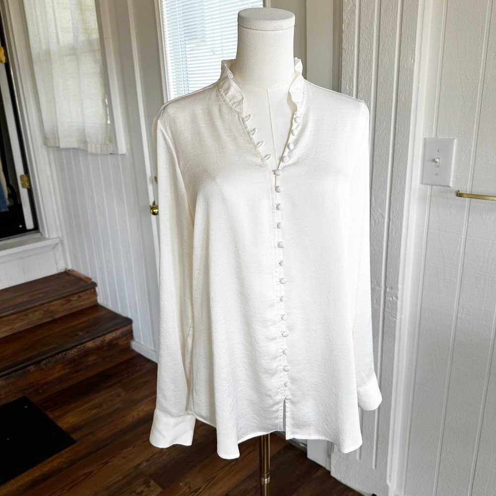 Express Womens Portofino Blouse Size M Ruffle Romantic Soft Ethereal Cottagecore